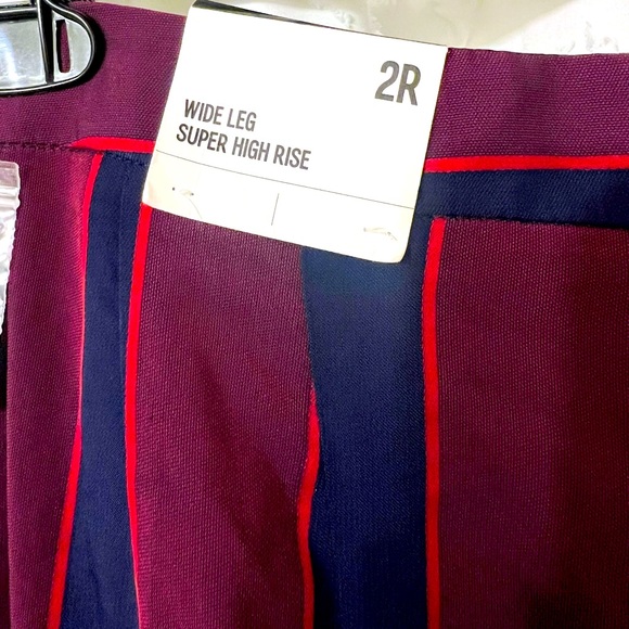 EXPRESS WOMEN PANTS SUPER HIGH RISE WIDE LEG NAVY AND DARK RED SIZE 2R NWT - Picture 4 of 6